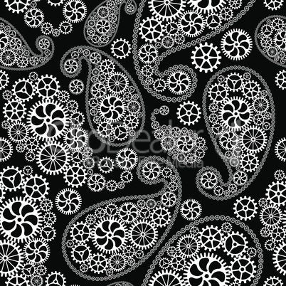 Oriental paisley seamless pattern with gears