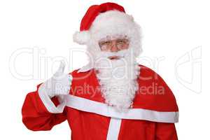 Weihnachtsmann Nikolaus zeigt an Weihnachten Daumen hoch Freiste