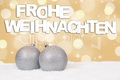 Frohe Weihnachten silber Weihnachtskugeln Dekoration mit Schnee