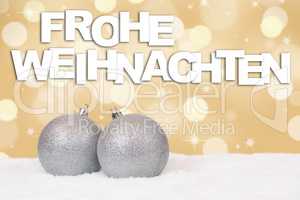 Frohe Weihnachten silber Weihnachtskugeln Dekoration mit Schnee