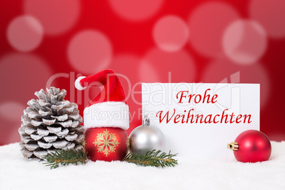 Weihnachtskarte mit Mütze Frohe Weihnachten Dekoration mit Schn