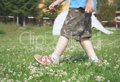 Child walking on the meadow