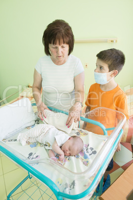 Newborn baby in a hospital.