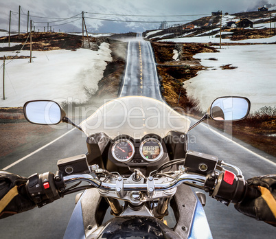Biker First-person view, mountain pass in Norway