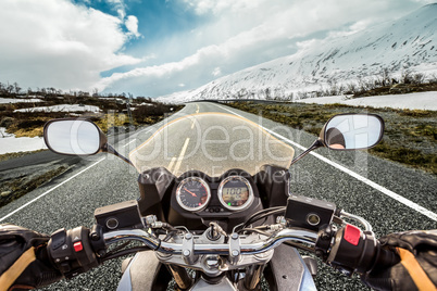 Biker First-person view, mountain serpentine.