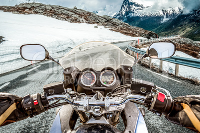 Biker First-person view, mountain serpentine.