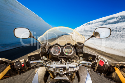 Biker First-person view, mountain serpentine.