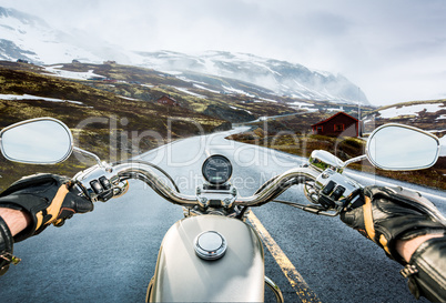 Biker First-person view, mountain pass in Norway