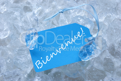 Label On Ice With Bienvenue Means Welcome