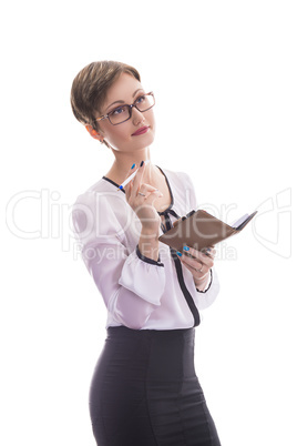 girl with a notebook in hand is not a white background