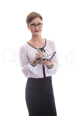 girl with a notebook in hand is not a white background