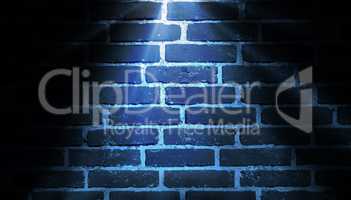 spot light blue on brick wall