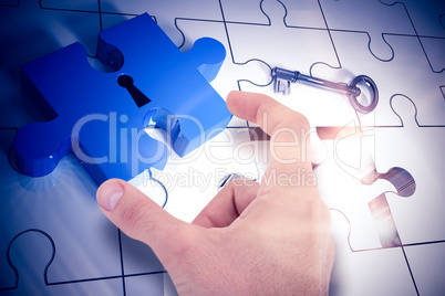 Composite image of businessman holding hand out in presentation