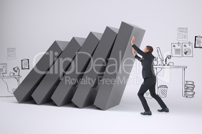 Composite image of businessman with his hands up