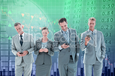 Composite image of employees using their mobile phone