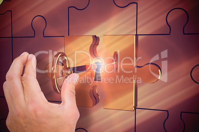 Composite image of hand presenting