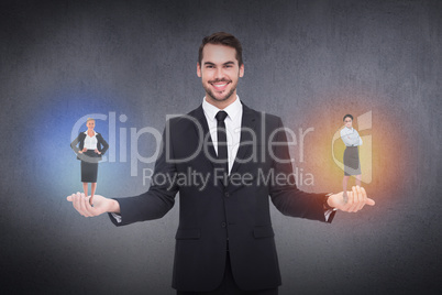 Composite image of elegant businesswoman standing with arms cros