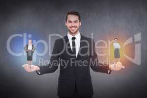 Composite image of elegant businesswoman standing with arms cros