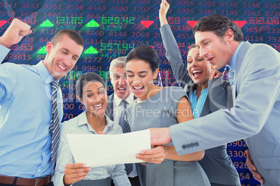 Composite image of business team celebrating a new contract