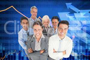 Composite image of smiling business people looking at camera wit