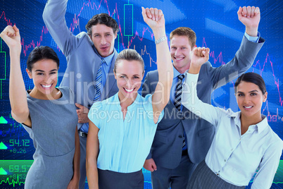 Composite image of excited business team cheering at camera