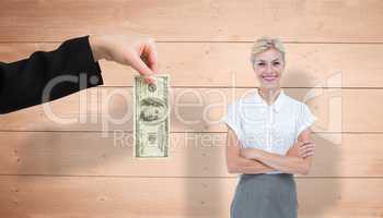 Composite image of businesswoman smiling on a white background