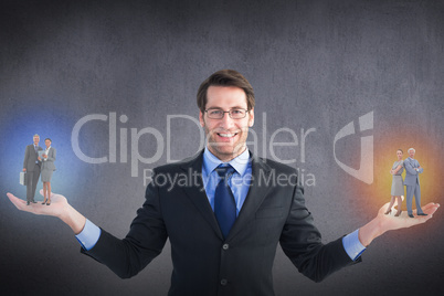 Composite image of business people using tablet computer