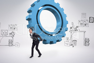 Composite image of businessman carrying something with his hands
