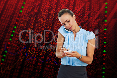Composite image of businesswoman having a phone call and taking
