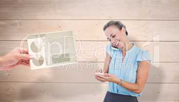 Composite image of smiling businesswoman having a phone call and