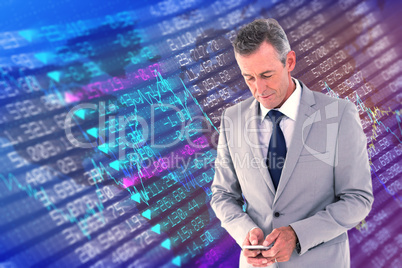 Composite image of businessman sending text