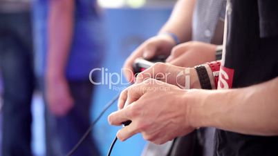 Playing games console close up, man playing video game with joystick