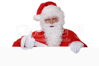 Weihnachtsmann Nikolaus zeigt an Weihnachten Daumen hoch mit Sch