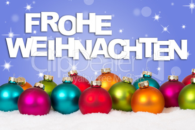 Frohe Weihnachten Weihnachtskarte viele bunte Weihnachtskugeln D