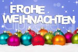 Frohe Weihnachten Weihnachtskarte viele bunte Weihnachtskugeln D