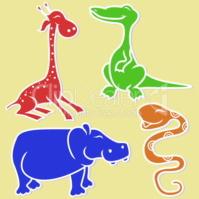 Giraffe, crocodile, hippo and boa