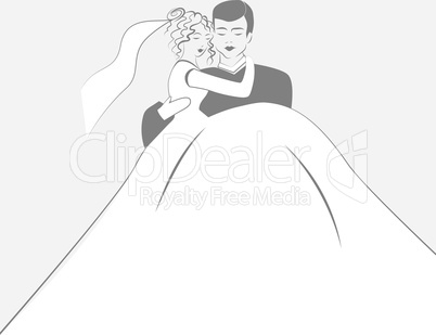 Wedding logotype. Man and woman silhouette in dance. Love valentine background. Vector illustration.
