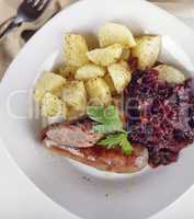 Bratwurst with Red Cabbage and Potatoes