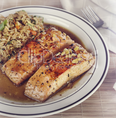 Salmon and Rice with Mushrooms