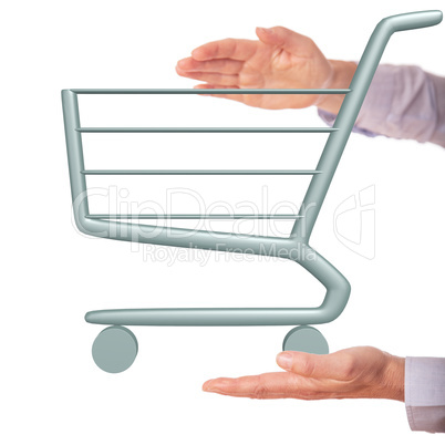 Hands holding shopping cart