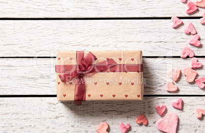 Vintage gift box with heap of small hearts