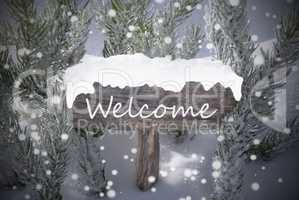 Christmas Sign Snowflakes Fir Tree Text Welcome