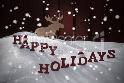 Happy Holidays Snowflakes Snow Moose Santa Hat
