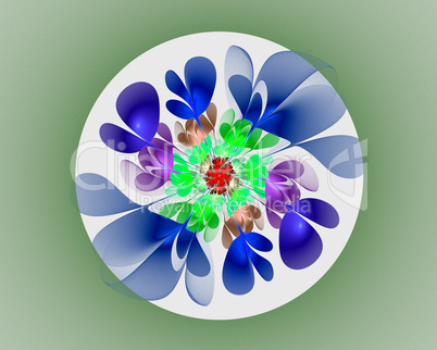 Abstract fractal design. Blue flower in circle.