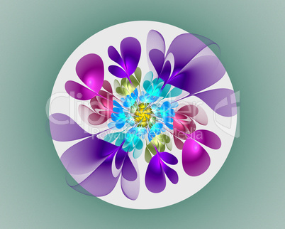Abstract fractal design. Neon flower in circle.