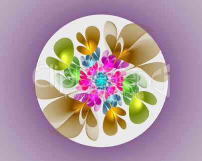 Abstract fractal design. Flower in circle on violet.