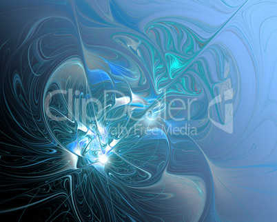 Abstract fractal design. Turbulence of melting silver in blue.