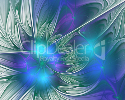 Abstract fractal design. Flower petals in blue.