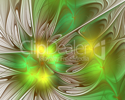 Abstract fractal design. Flower petals in green.