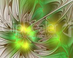 Abstract fractal design. Flower petals in green.